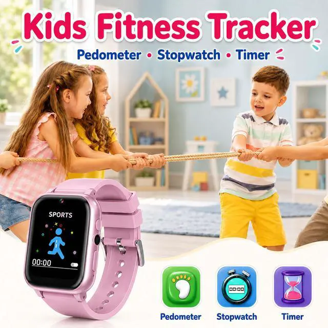 Alt view image 3 of 6 - 1.69'' Kids Smart Watch for Boys and Girls, Pink | Includes 2 screen protectors, 1GB SD card and school mode
