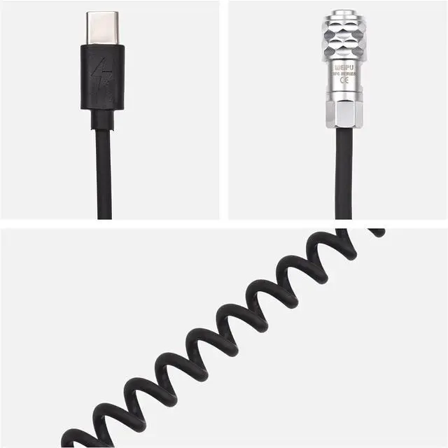 Alt view image 2 of 6 - USB Type C to BMPCC 4K/6K Coiled Data Spring Power Cable 9V/12V | for Blackmagic Pocket Cinema Camera