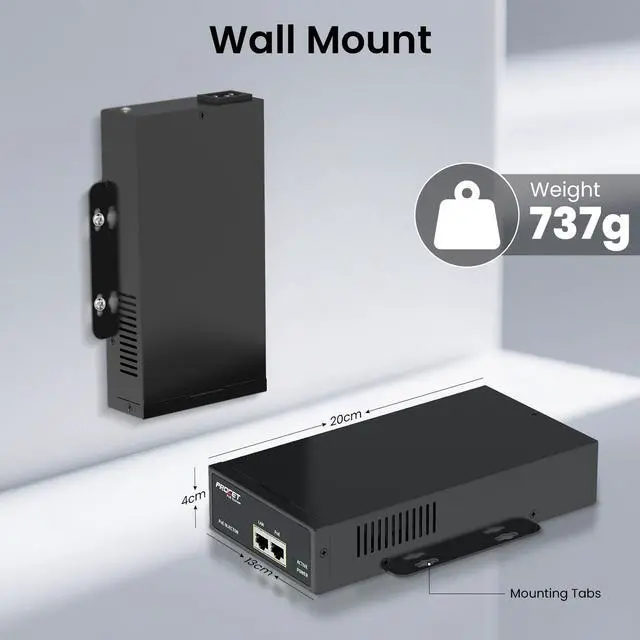 Alt view image 6 of 6 - PROCET PoE Iniector 75W Active PoE++ Gigabit, 6KV Surge Protection, -40°F to 149°F for Duhua/Axis PTZ Camera, Sisco/Ubiquiti AirFiber mmWave Bridge/Wireless Access Point, Smart Factory, Small Cell