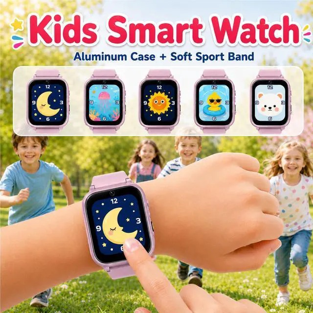 Alt view image 2 of 6 - 1.69'' Kids Smart Watch for Boys and Girls, Pink | Includes 2 screen protectors, 1GB SD card and school mode