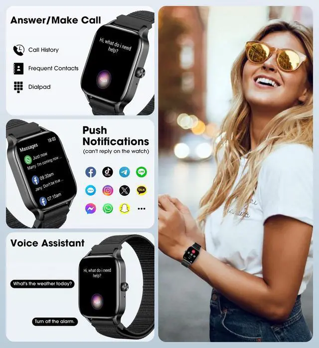 Alt view image 2 of 6 - Men Smart Watch(Answer/Make Calls),1.85" HD Screen,24hrs Heart Rate/Sleep Monitor,Fitness Tracker with 120+ Sports Modes,IP68 Waterproof,AI Voice/DIY Face Watch for iPhone/Android2 Bands