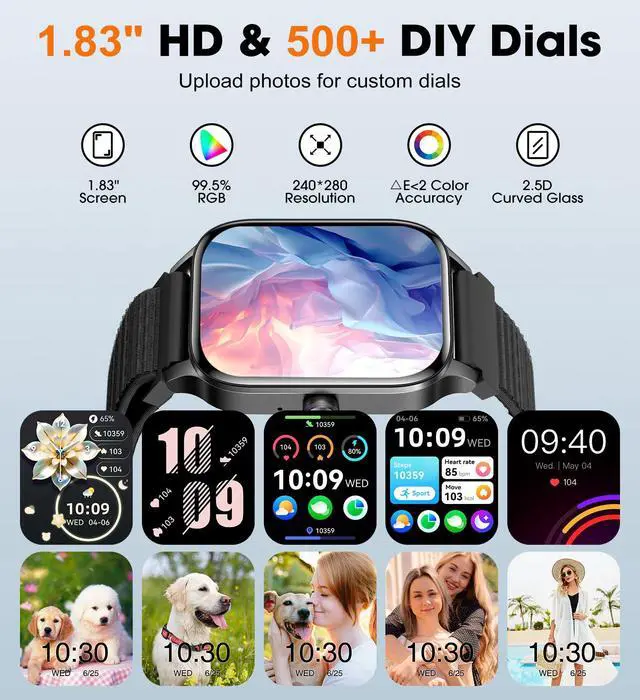 Alt view image 4 of 6 - Men Smart Watch(Answer/Make Calls),1.85" HD Screen,24hrs Heart Rate/Sleep Monitor,Fitness Tracker with 120+ Sports Modes,IP68 Waterproof,AI Voice/DIY Face Watch for iPhone/Android2 Bands