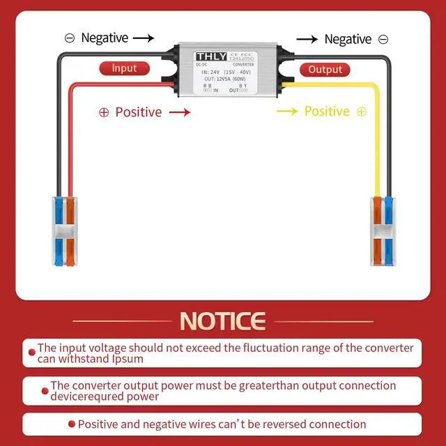 Alt view image 6 of 6 - 24V to 12V Converter with Wire Terminal Block, More Safe DC 18V to 12V Step Down Converter 5A 60W, for Golf Cart Light Truck Vehicle Boat (Accept DC 15-40V Inputs)