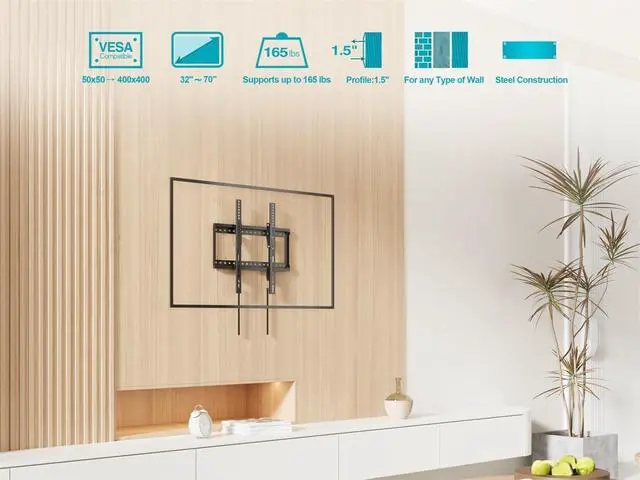 Alt view image 6 of 6 - Essential Tilt TV Wall Mount Bracket Low Profile for 23" to 55" TVs up to 77lbs, Max VESA 400x400, UL Certified