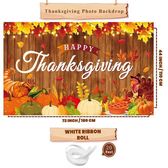 Alt view image 2 of 7 - Happy Thanksgiving Maple Leaves Wooden Turkey Pumpkin Themed Banner for Party Decorations, 71x43 Inches