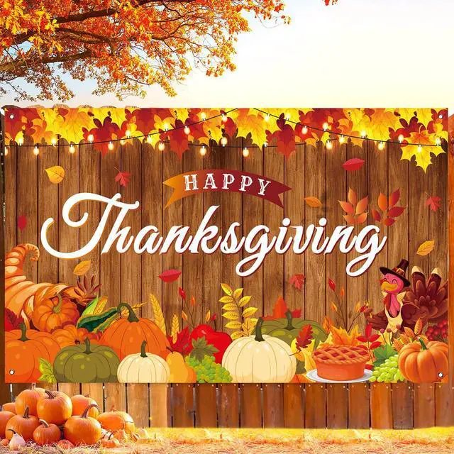Alt view image 3 of 7 - Happy Thanksgiving Maple Leaves Wooden Turkey Pumpkin Themed Banner for Party Decorations, 71x43 Inches