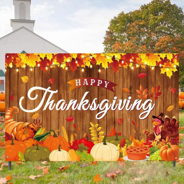 Alt view image 6 of 7 - Happy Thanksgiving Maple Leaves Wooden Turkey Pumpkin Themed Banner for Party Decorations, 71x43 Inches