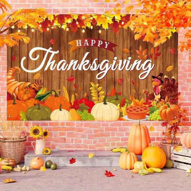 Alt view image 5 of 7 - Happy Thanksgiving Maple Leaves Wooden Turkey Pumpkin Themed Banner for Party Decorations, 71x43 Inches
