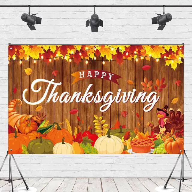 Alt view image 4 of 7 - Happy Thanksgiving Maple Leaves Wooden Turkey Pumpkin Themed Banner for Party Decorations, 71x43 Inches