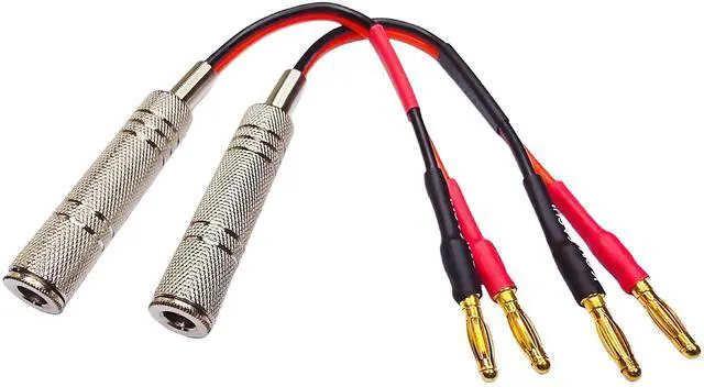 Main image of Banana Plug to 1/4 Inch Female Jack Audio Adapter Cable, 6 Inch Flexible Silicone Speaker Wire, Gold Plated Mono Connector - 2 Pack