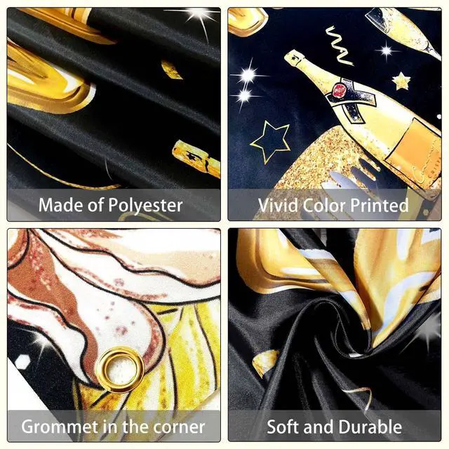 Alt view image 4 of 7 - Black Gold Happy Birthday Banner Backdrop Black Golden Birthday Party Decorations Supplies for Women Large Balloons Sign Photography Background Wall Decor Photo Props 7x5ft