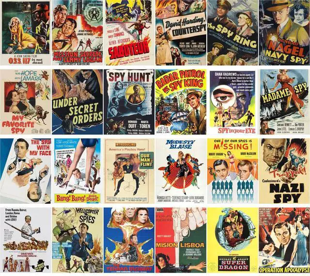 Alt view image 2 of 2 - Large Stickers (24 pcs 2.5"x3.5") Spy and Secret Service Vintage Trash Movie Posters Ads
