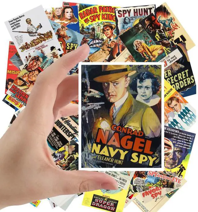 Main image of Large Stickers (24 pcs 2.5"x3.5") Spy and Secret Service Vintage Trash Movie Posters Ads
