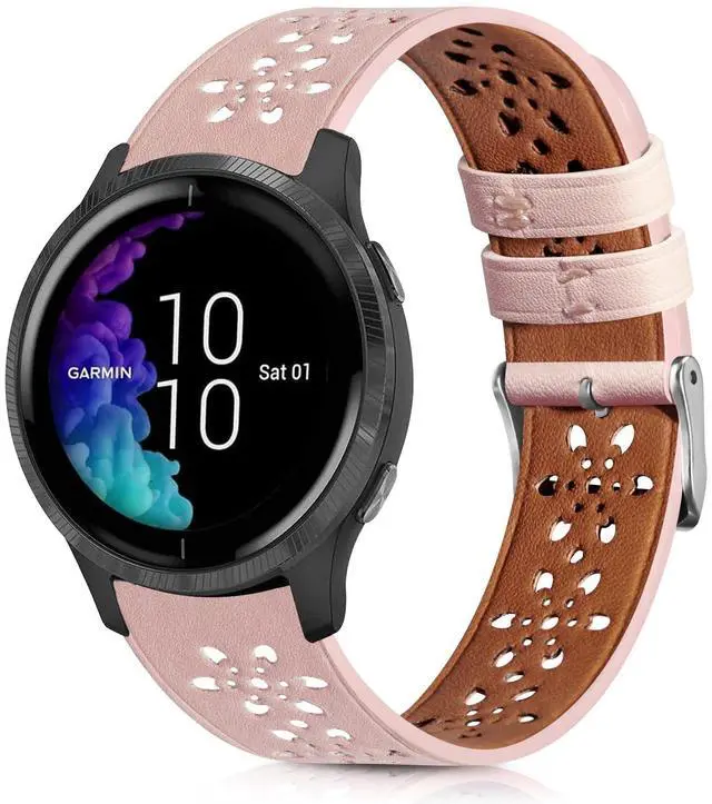 Main image of Lace Leather Band Compatible with Garmin Vivoactive 3/5/Venu/Venu 2 Bands, Women Men, 20mm Breathable Slim Hollow-out Sports Replacement Band