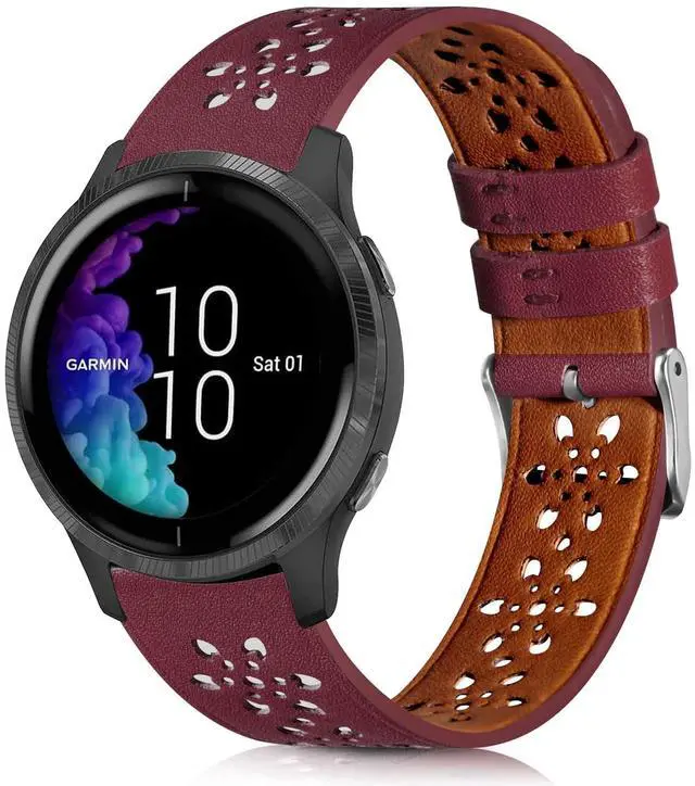 Main image of Lace Leather Band Compatible with Garmin Vivoactive 3/5/Venu/Venu 2 Bands, Women Men, 20mm Breathable Slim Hollow-out Sports Replacement Band