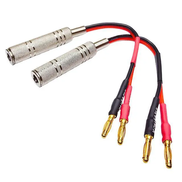 Alt view image 2 of 6 - Banana Plug to 1/4 Inch Female Jack Audio Adapter Cable, 6 Inch Flexible Silicone Speaker Wire, Gold Plated Mono Connector - 2 Pack