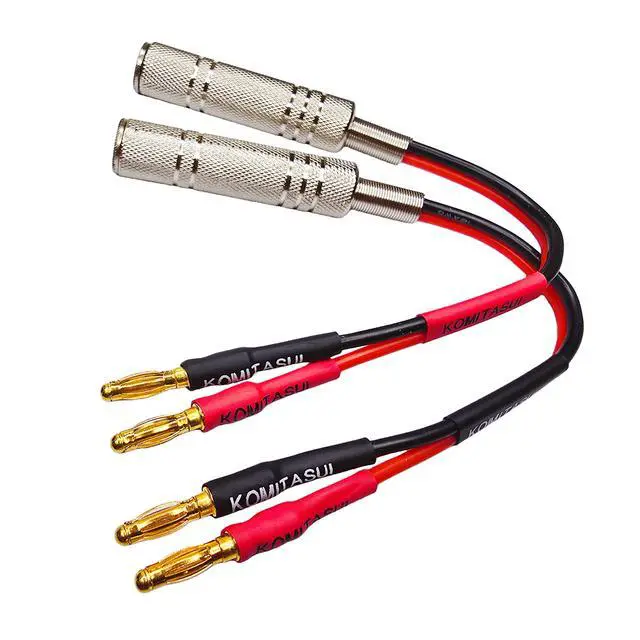 Alt view image 4 of 6 - Banana Plug to 1/4 Inch Female Jack Audio Adapter Cable, 6 Inch Flexible Silicone Speaker Wire, Gold Plated Mono Connector - 2 Pack