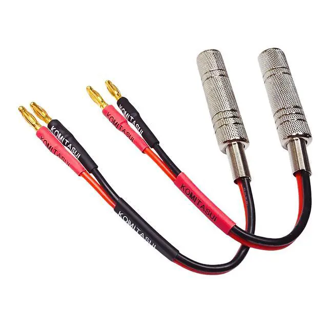 Alt view image 6 of 6 - Banana Plug to 1/4 Inch Female Jack Audio Adapter Cable, 6 Inch Flexible Silicone Speaker Wire, Gold Plated Mono Connector - 2 Pack