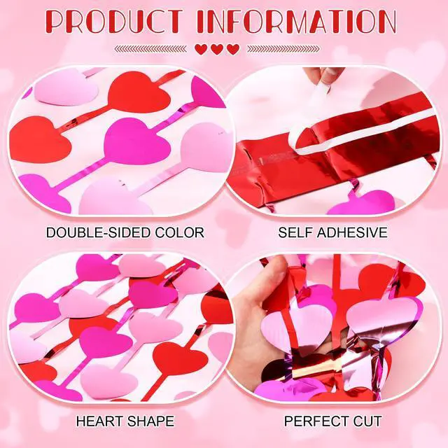 Alt view image 2 of 6 - 6 Pcs Heart Foil Fringe Curtains 3.3x6.6ft Valentines Day Photo Backdrop Foil Curtain Red Pink Heart Shaped Tassel Streamer for Valentines Party Decorations Bachelorette Wedding Anniversary