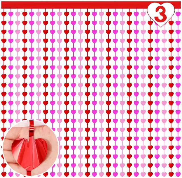 Main image of 6 Pcs Heart Foil Fringe Curtains 3.3x6.6ft Valentines Day Photo Backdrop Foil Curtain Red Pink Heart Shaped Tassel Streamer for Valentines Party Decorations Bachelorette Wedding Anniversary