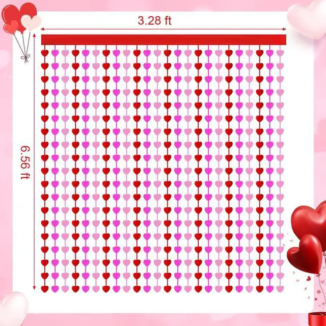 Alt view image 3 of 6 - 6 Pcs Heart Foil Fringe Curtains 3.3x6.6ft Valentines Day Photo Backdrop Foil Curtain Red Pink Heart Shaped Tassel Streamer for Valentines Party Decorations Bachelorette Wedding Anniversary