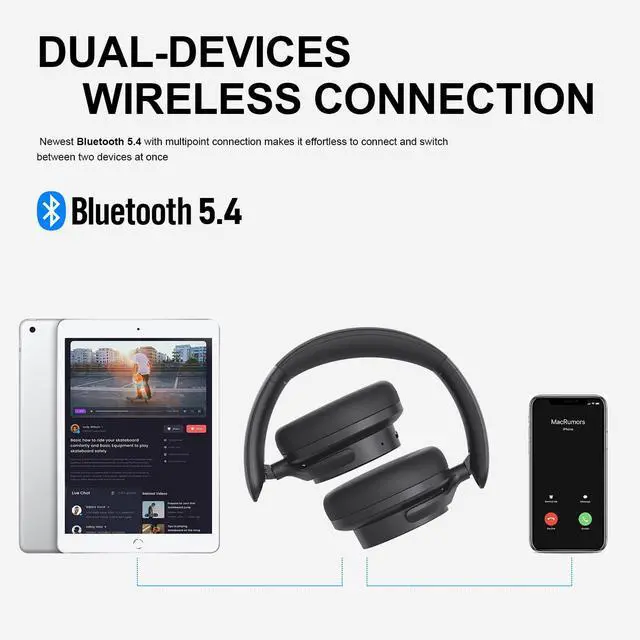 Alt view image 5 of 6 - H9 Bluetooth Headphones with -44dB Hybrid Active Noise Cancelling | 266g Lightweight Comfort Over Ear Wireless Bluetooth Headphones with Foldable Design, Hi-Res Audio, AI Clear Call & Custom EQ