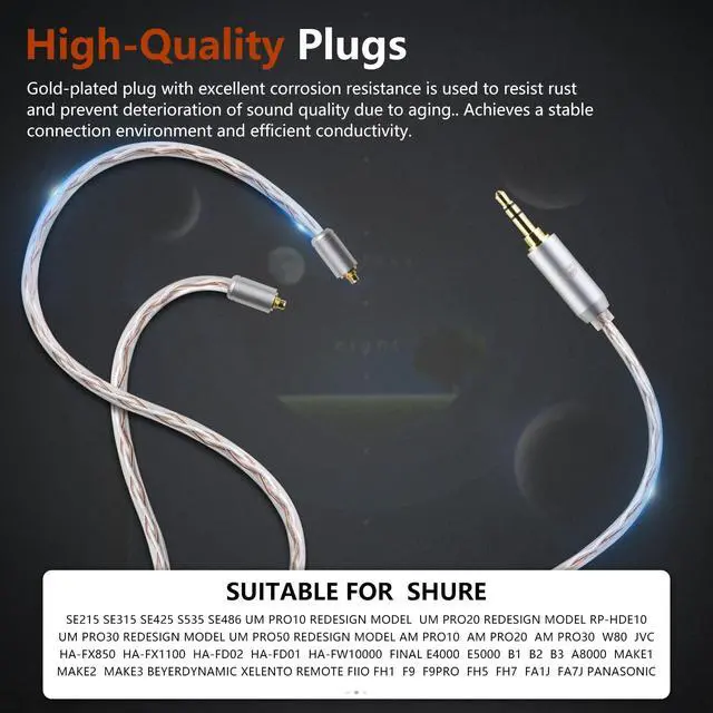 Alt view image 4 of 6 - 4 Core MMCX to 2.5mm for Shure MMCX Upgrade Cable for SE215 SE315 SE425 SE535 SE535LTD SE846 FH9 FA9 FH5S BGVP UE900s T2 T3 AK T8iE XELENTO Remote FH1 F9 F9PRO AM05 W80 3.94FT