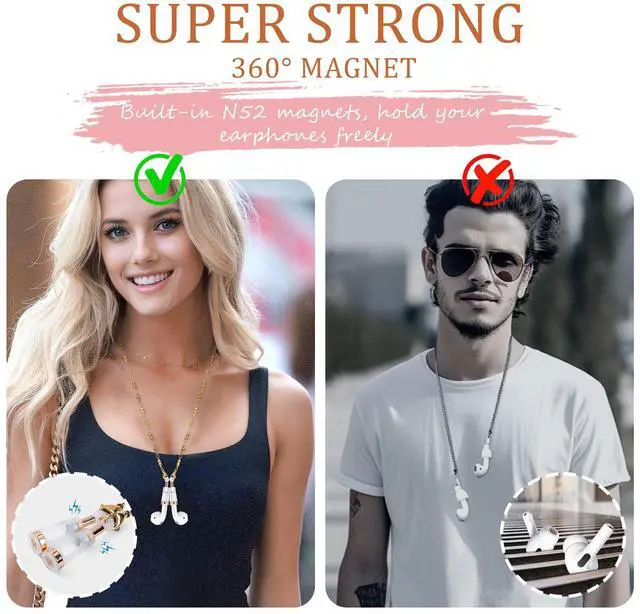 Alt view image 5 of 6 - Fashion Magnetic Anti-Lost for Airpod Strap Necklace Lanyard, Neckband for AirPods 3 2 1/ Pro/ Pro 2(Gold Cable Design)
