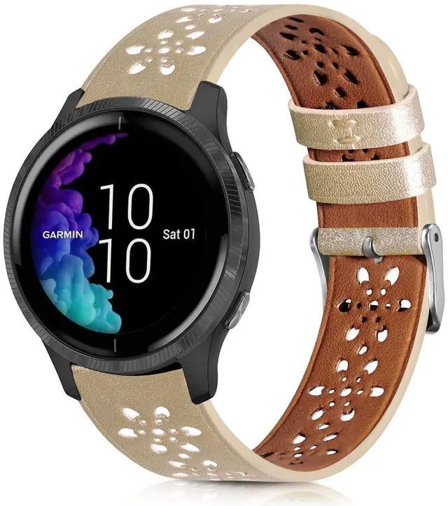 Main image of Lace Leather Band Compatible with Garmin Vivoactive 3/5/Venu/Venu 2 Bands, Women Men, 20mm Breathable Slim Hollow-out Sports Replacement Band