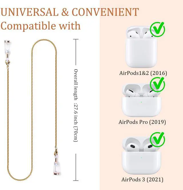 Alt view image 6 of 6 - Fashion Magnetic Anti-Lost for Airpod Strap Necklace Lanyard, Neckband for AirPods 3 2 1/ Pro/ Pro 2(Gold Cable Design)