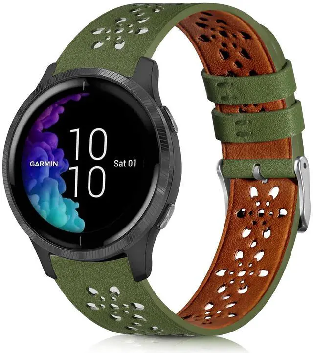 Main image of Lace Leather Band Compatible with Garmin Vivoactive 3/5/Venu/Venu 2 Bands, Women Men, 20mm Breathable Slim Hollow-out Sports Replacement Band
