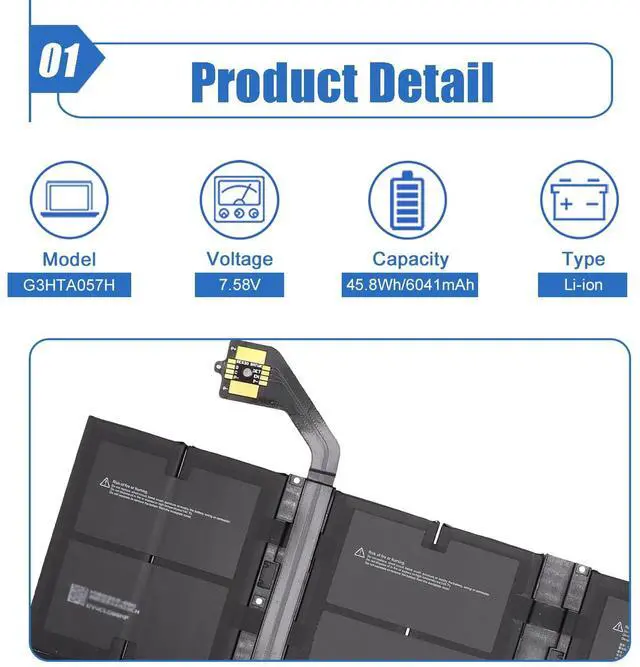 Alt view image 2 of 6 - G3HTA057H Battery Replacement for Microsoft Surface Laptop 3 1872 1873 15'' G3HTA058H 7.58V 45.8Wh 6041mAh(Not fit for 13.5 inch Laptop)