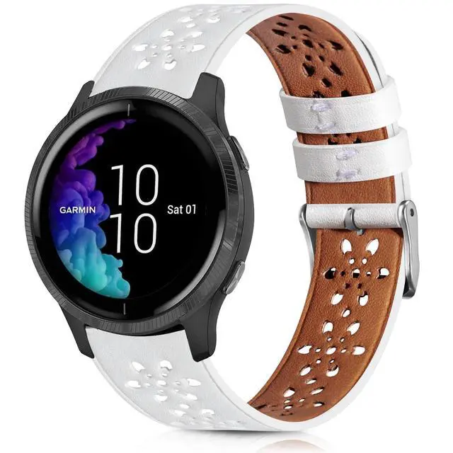 Main image of Lace Leather Band Compatible with Garmin Vivoactive 3/5/Venu/Venu 2 Bands, Women Men, 20mm Breathable Slim Hollow-out Sports Replacement Band