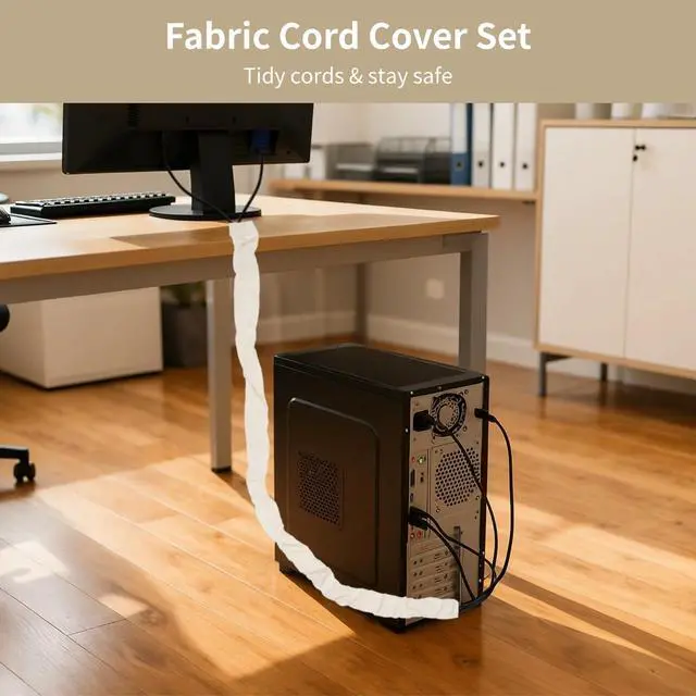 Alt view image 2 of 6 - 4 Pcs Fabric Cord Cover Set, Includes 47.2 in and 70.9 in Cable Management Sleeves, Beige Cotton Linen Cord Covers for Chandelier Lighting Wires, Easy to Install