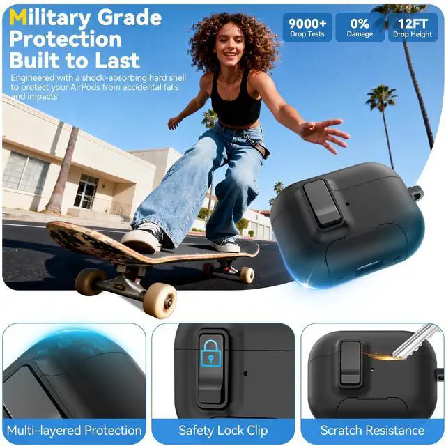 Alt view image 3 of 6 - for AirPods Pro 3 Case 2025, Compatible with Airpods Pro 3rd Generation Case, Safety Lock, Phone Stand, Auto- Pop up, Compatible with MagSafe, Includes Cleaning Kit and Keychain (Black)