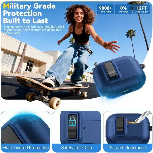 Alt view image 3 of 6 - for AirPods Pro 3 Case 2025, Compatible with Airpods Pro 3rd Generation Case, Safety Lock, Phone Stand, Auto- Pop up, Compatible with MagSafe, Includes Cleaning Kit and Keychain (Blue)