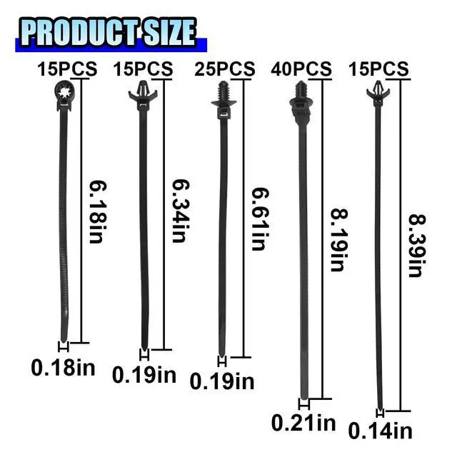 Alt view image 2 of 6 - 110PCS Automotive Push Mount Cable Zip Ties, Heavy Duty Nylon Car Mount Wire Ties with Assorted Sizes, Self Locking UV Resistant Harness Clips for Car, Indoor Wire Bundling, Construction