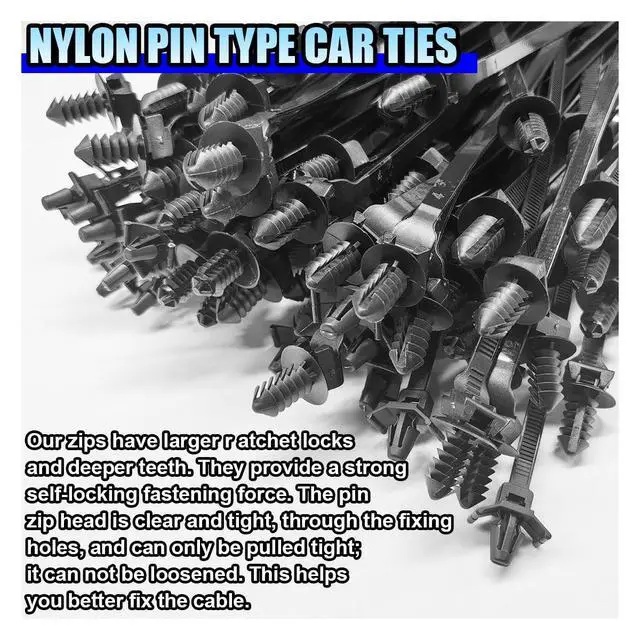 Alt view image 6 of 6 - 110PCS Automotive Push Mount Cable Zip Ties, Heavy Duty Nylon Car Mount Wire Ties with Assorted Sizes, Self Locking UV Resistant Harness Clips for Car, Indoor Wire Bundling, Construction