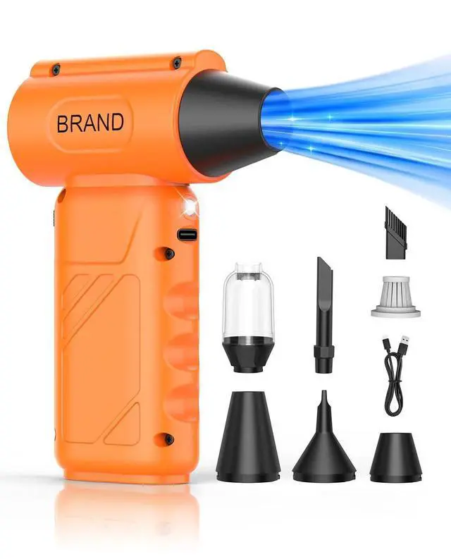 Main image of Solarplay Orange Compressed Air Duster, 130000 RPM Cordless Air Blower with 5-Gear Adjustable Speed, 4000mAh Fast Charging, 4 Nozzles for Car Cleaning Kit, PC Electronics, Home, Outdoor & Inflatables