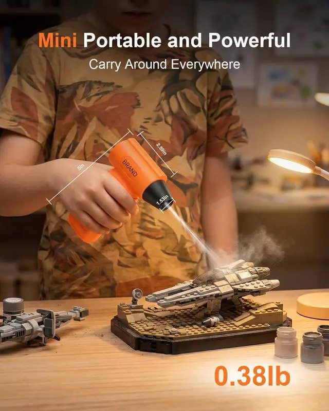 Alt view image 3 of 6 - Solarplay Orange Compressed Air Duster, 130000 RPM Cordless Air Blower with 5-Gear Adjustable Speed, 4000mAh Fast Charging, 4 Nozzles for Car Cleaning Kit, PC Electronics, Home, Outdoor & Inflatables