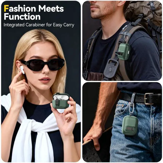 Alt view image 6 of 6 - for AirPods Pro 3 Case 2025, Compatible with Airpods Pro 3rd Generation Case, Safety Lock, Phone Stand, Auto- Pop up, Compatible with MagSafe, Includes Cleaning Kit and Keychain (Green)