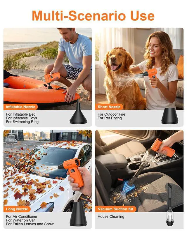 Alt view image 4 of 6 - Solarplay Orange Compressed Air Duster, 130000 RPM Cordless Air Blower with 5-Gear Adjustable Speed, 4000mAh Fast Charging, 4 Nozzles for Car Cleaning Kit, PC Electronics, Home, Outdoor & Inflatables