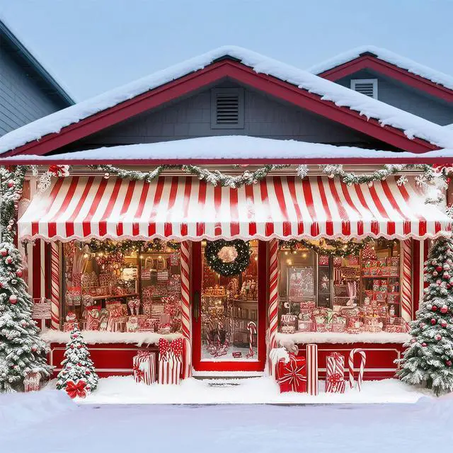 Alt view image 6 of 7 - 16 x 7 ft Cane Candy Christmas Garage Door Cover Banner Decorations, Christmas Santa's Shop Storefront Garage Cover Polyester Xmas Backdrop Photography for Indoor Outdoor Wall Door House