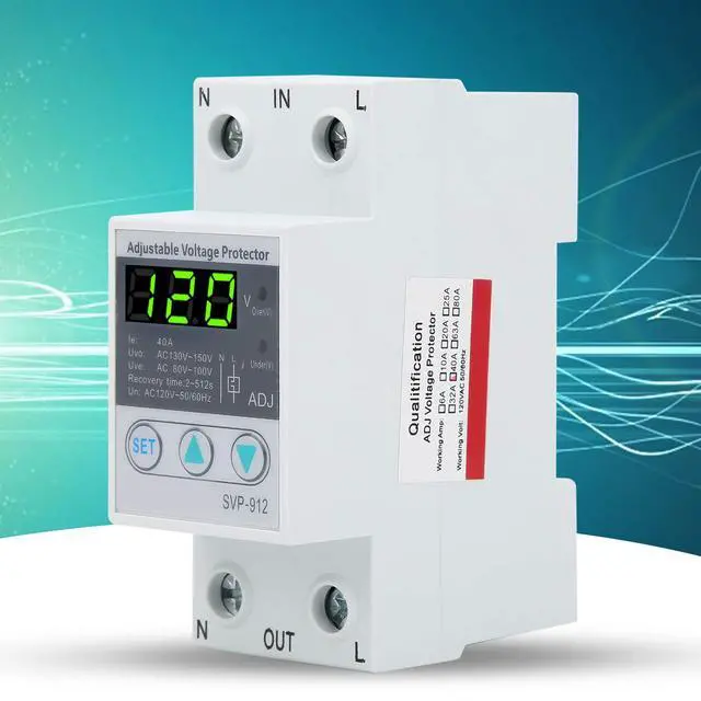 Alt view image 7 of 7 - SVP-912 Voltage Protector Adjustable Under Over Voltage Protection, Protector Current Stabilizer Voltmeter, Smart Circuit Breaker, Voltage Protector Relay (40A)