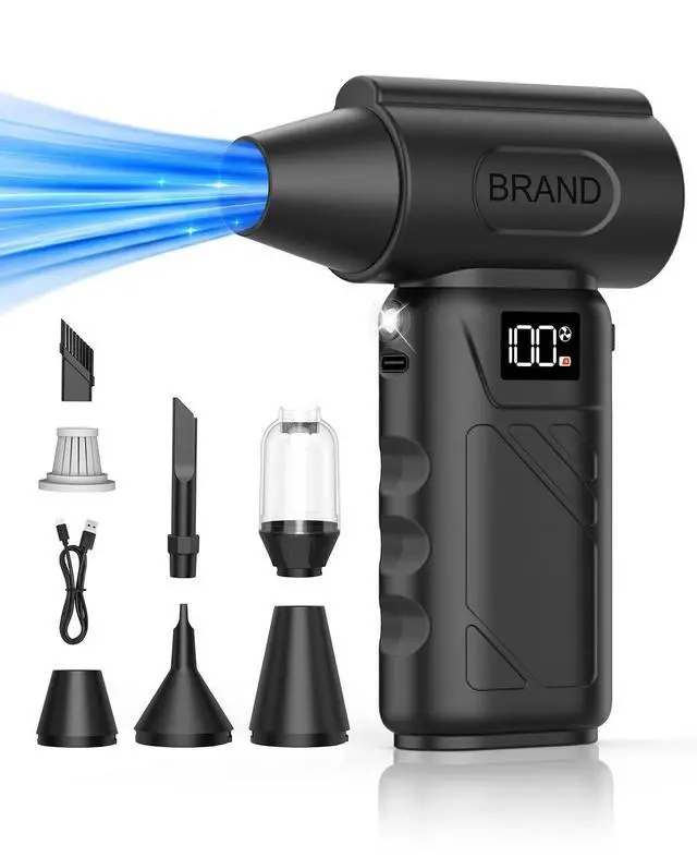 Main image of Solarplay Black Compressed Air Duster, 130000 RPM Cordless Air Blower with 5-Gear Adjustable Speed, 4000mAh Fast Charging, 4 Nozzles for Car Cleaning Kit, PC Electronics, Home, Outdoor & Inflatables