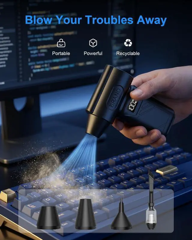 Alt view image 5 of 6 - Solarplay Black Compressed Air Duster, 130000 RPM Cordless Air Blower with 5-Gear Adjustable Speed, 4000mAh Fast Charging, 4 Nozzles for Car Cleaning Kit, PC Electronics, Home, Outdoor & Inflatables