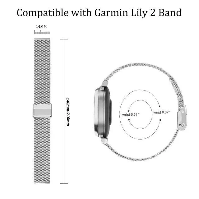 Alt view image 3 of 6 - Metal band for Garmin Lily 2, 14MM Stainless Steel band for Garmin Lily 2 Damen