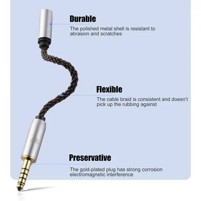 Alt view image 5 of 7 - 3.5MM Male to 4.4MM Female Conversion Cable AC8G OFC Adapter Cable,Aging Resistance PVC Material,Metal Shell,Gold-Plated Plug 2.7inch 4.4MM Female