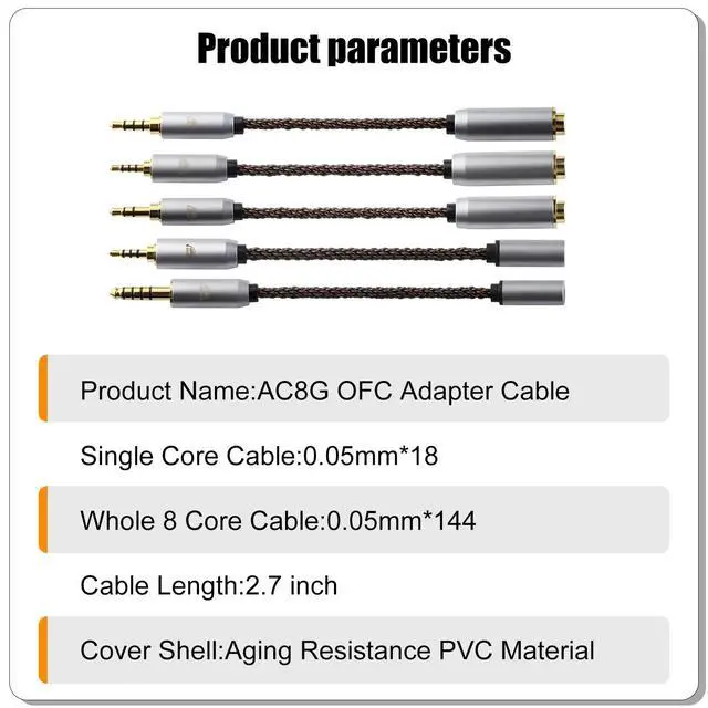 Alt view image 7 of 7 - 3.5MM Male to 4.4MM Female Conversion Cable AC8G OFC Adapter Cable,Aging Resistance PVC Material,Metal Shell,Gold-Plated Plug 2.7inch 4.4MM Female