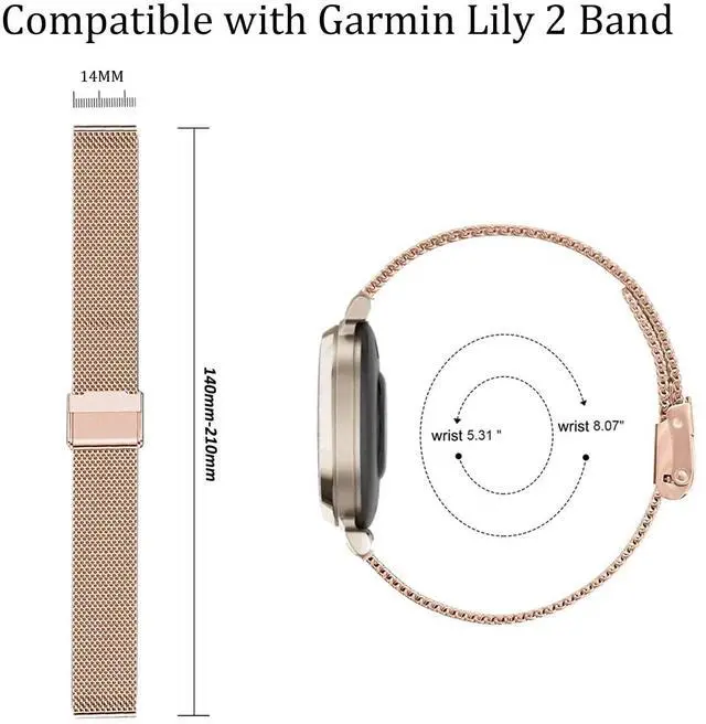 Alt view image 3 of 6 - Metal band for Garmin Lily 2, 14MM Stainless Steel band for Garmin Lily 2 Damen